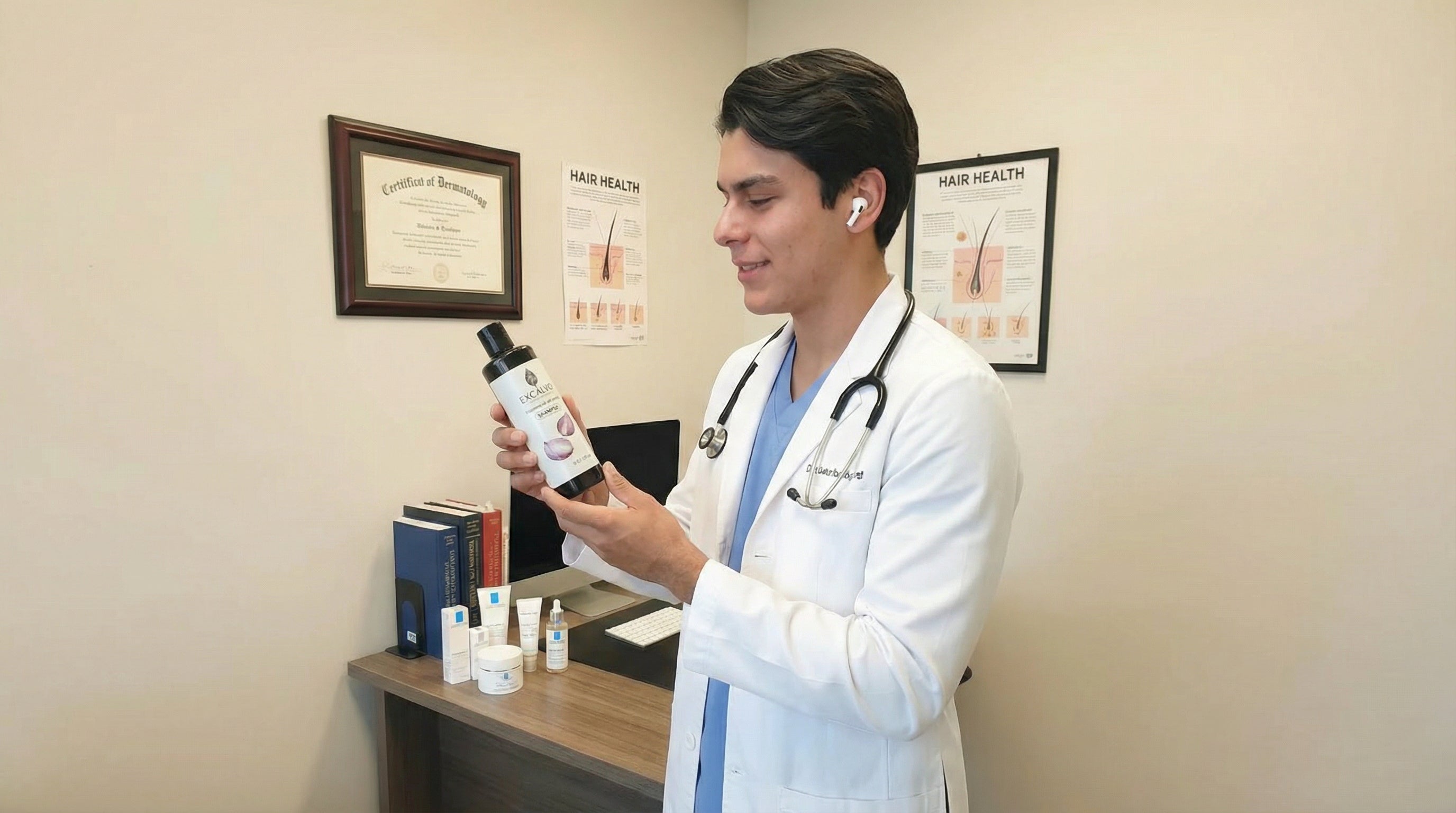 Dr. Romero analizando Shampoo Excalvo