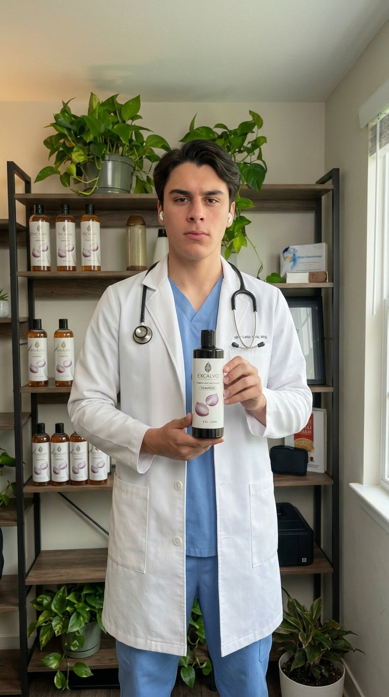 Dr. Romero con Shampoo Excalvo